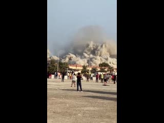 four 144-story towers blew up simultaneously in abu dhabi to make way for new construction work in the port area